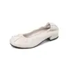 Zapatos de piel de oveja completa súper suaves, cómodos para el trayecto diario, lazo, otoño 2026, tacón bajo, punta redonda, piel genuina, poco profundos, de un solo color, para mujer, talla 42, talla grande