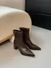 Botines de Tobillo con Tacón Grueso y Punta Aguda Otoño 2025 para Mujer Botas Martin de Tacón Alto Botines Cortos Ajustados Botas de Caballero Versátiles de Moda