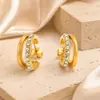 Brincos Yuhui de Aço Titânio Transfronteiriços em Formato C com Cravação Completa de Diamantes, Clássicos e Modernos, Banhados a Ouro 18K Real, Brincos de Aço Inoxidável à Prova d'Água