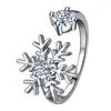 Copo de nieve abierto Diamante incrustado simple Celebridad de internet de moda Anillo personalizado de Navidad Diamante incrustado Forma de flor de escarcha Índice Anillo Anillo