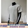 Camiseta Masculina Listrada de Manga Curta Estilo Americano, Marca Tendência Verão 2026, Gola Redonda Solta Pesada, Manga de Cinco Quartos, Casual Plus Size de Meia Manga