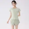 Conjunto de Ropa de Yoga para Mujer, Verano Transpirable Malla Manga Corta Shorts Anti-Exposición, Conjunto de Dos Piezas para Pilates Fitness
