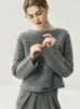 Suéter Corto de Cachemira Holgado de Moda con Cuello Redondo para Mujer, Tejido de Punto Grueso a Rayas, Nuevo Modelo Otoño/Invierno 2025