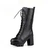 Fornecimento transfronteiriço de botas de salto alto para outono e inverno com cadarço de PU para mulheres tamanho grande 40414243 botas femininas de comércio exterior