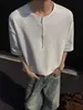 Camiseta de Manga Corta con Media Cremallera Estampado de Gofres para Hombre Verano Moda Nueva para Hombre Estilo Americano Camiseta de Manga Corta de Verano