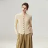 Elegante Suéter de Punto de Cachemira con Cuello Plegado para Mujer, Manga Larga, Corte Ajustado, Favorecedor, Cardigan Top con Múltiples Botones y Pliegues