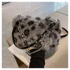 Bolso de Moda con Estampado de Leopardo para Mujer, Bolso de Mano de Piel de Conejo, Bolso Cruzado con Cadena de Moda para Otoño e Invierno, Bolso de Peluche