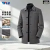 Casaco Masculino de Lã, Estilo Outono e Inverno, Padrão Pied-de-Poule, Comprimento Médio, Business Casual, Estilo Pai, Jaqueta de Lã Dupla Face