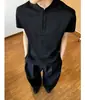 Camiseta Gris con Cuello Henry para Hombre, Nuevo Verano 2026 Estilo Americano Cleanfit Manga Corta Estilo Retro Old Money Top