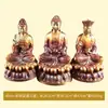 Latón Puro Sava Estatua de Buda de los Tres Santos Adornos Bodhisattva Guanyin Ksitigarbha Estatua de Buda Shakyamuni para Sala Budista para Uso en el Hogar