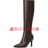 Botas hasta la rodilla para mujer Punta fina Tacón de aguja Botas largas Cremallera lateral Botas hasta la rodilla para vestido Tallas grandes