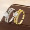 Anillo Abierto Estilo Ins con Corona de Circonita para Mujer, Chapado en Cobre en Plata u Oro, Disponible en Color Dorado, Anillo Abierto de Diseño Único