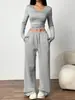 Moda casual de otoño e invierno para mujer europea y americana, pantalones anchos de pierna, pantalones rectos holgados de forro polar de color liso, pantalones largos deportivos, pantalones de chándal