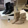 JIA MEI RUI Botas Femininas de Bico Fino com Salto Agulha e Franzidos, Novas Botas de Cano Curto de Salto Alto Estilo Vintage de Verão, Botas Versáteis de Ajuste Slim