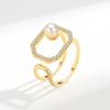 Estilo coreano distinto Pearl Open Ring Nicho das mulheres ins estilo simples elegante geométrico quadrado moda anel joias