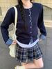 Foto Real Outono e Inverno Estilo Coreano Estilo Preppy Cardigan de Tricô com Botões e Jaqueta Falsa de Duas Peças com Gola Redonda para Mulheres 89456