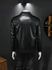 Jaqueta de couro masculina, novo estilo outono e inverno, casaco de couro com gola reversa, jaqueta de couro casual biker com padrão trançado juvenil, versão coreana slim fit roupas masculinas