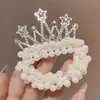 Tiara de Coroa Princesa Infantil Fita de Cabelo de Pérola Elástico para Cabelo Corda de Cabelo para Meninas Alta Elasticidade Corda de Cabelo Acessório de Coque para Cabelo