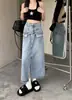 Falda con Forma de Pera para Mujer, Atuendo Primavera-Verano 2026, Ceñida a la Cadera, Adelgazante, Falda de Mezclilla Retro de Longitud Media para Figuras Pequeñas