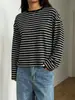 Camiseta de Manga Larga Rayada Nueva de Amazon 2026 para Mujer, Camiseta Básica Holgada de Cuello Redondo con Bloques de Color, Top Casual de Primavera y Otoño