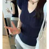 Colete de tricô único sem mangas para mulheres, design de verão, caimento justo, top com decote V estilo Miu, peça básica feminina