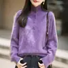 Novo suéter feminino de seda de amoreira escovada com gola alta, manga curta, quente, para outono e inverno, corte solto, emagrecedor, elegante, casual e versátil