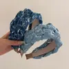 Grampo de Cabelo/Tiara Retro Coreana Preguiçosa com Lantejoulas Jeans Azul para Mulheres 2025 High-End Simples Tiara de Cabelo Alta Acessório de Cabeça