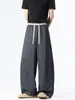 Pantalones Casuales de Cuadros Patchwork Falsos de Dos Piezas con Cordón para Hombre 2026 Nuevo Estilo Urbano Sueltos Versátiles Adelgazantes Rectos de Pierna Ancha