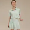 Sensação de Gelo Secagem Rápida Protetor Solar Roupa de Ginástica Yoga Feminina Cordão Solta Roupa Externa Manga Curta Cintura Alta Anti-reflexo Saia Curta Conjunto de Duas Peças