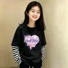 Camiseta de manga larga para niña 2026 nuevo estilo de otoño, top a rayas de algodón puro elegante y lindo con un diseño de dos piezas simulado