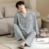 Pijama para hombre, estilo primavera y otoño, algodón puro, manga larga, pantalón largo, cuello de solapa, cárdigan, simple y casual, se puede usar afuera, conjunto de ropa para el hogar