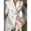 Casaco de lã de boa qualidade em estoque outono e inverno, xale destacável, comprimento médio, elegante