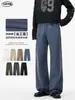 Ropa para hombre LKTM: Pantalones casuales de mezclilla lavada, estilo americano, de alta gama, unisex, versátiles, de corte holgado, pierna recta, pierna ancha, largos