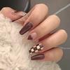 Uñas Postizas Portátiles Blanqueadoras Rojo Vino Manicura Ins Calidad Superior Primavera y Verano Calcomanías para Uñas Estudiante Uñas Postizas Calcomanías Acabadas Estilo Corto