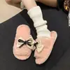 Pantuflas peludas para mujer, para usar en exteriores, con lazo, suela plana, estilo nuevo, pantuflas de algodón, 2026, a la moda, alta calidad, otoño/invierno, versátiles