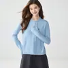 Cardigan de Tricô 100% Caxemira Novo Outono/Inverno Feminino Peça Externa Suéter Estiloso Redutor de Idade Macio e Quente Jaqueta de Manga Longa