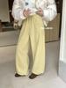 Liquidación, Sin Devoluciones ni Cambios: Pantalones Casuales Gruesos de Forro Polar Color Sólido Simple Estilo Coreano Otoño/Invierno con Cordón Té Verde Limón para Mujer