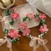 Coroa de Flores Rosa Fada Headpiece Faixa de Cabeça Estilo Mori Menina Adulta Flores Artificiais Faixa de Cabeça Acessórios de Cabelo Flor na Cabeça Adereços para Fotos