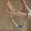 Colar Design Minimalista de Nicho para Mulheres Y2K Punk Estilo Mecânico Gargantilha Corrente de Clavícula com Contas Azuis Corrente de Pescoço