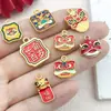 Estilo Chino Danza del León Tradicional Arena Oro Accesorios, Colgantes Esmalte Azul Quemado, Pulsera y Collar DIY Piezas de Joyería de Aleación
