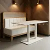Mesa de Comedor Minimalista Estilo Japonés de Pizarra Blanca, Banco Sólido de Madera con Cojín Blanco Moderno Nórdico, Mesa de Pizarra Impermeable y Resistente a los Arañazos