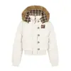 Chaqueta Corta de Algodón KESOAK Estilo Retro Cuadros Americanos con Capucha Desmontable y Cuello de Piel, Engrosada, Ajustada, Ropa de Abrigo Cálida para Mujer