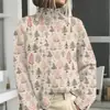 Nueva sudadera de cuello alto para otoño e invierno, suéter navideño de manga larga con cuello camisero estampado