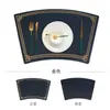Mantel Individual de Cuero Estilo Antiguo en Forma de Abanico Nórdico Transfronterizo, Alfombrilla Antideslizante con Aislamiento Térmico, Impermeable, Resistente al Aceite, Ecológico, Estilo Occidental