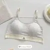 Estilo Coreano Algodão com Fio Roupa Íntima para Meninas Estudantes Costas Bonitas Peça Única Copo Fixo Envolto no Peito Tubo Fino Top Sutiã de Botão