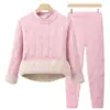 Conjunto de ropa interior térmica cálida de algodón y cachemira para mujeres de mediana edad y ancianas, forrado de felpa, engrosado, acolchado de tres capas, resistente al frío, talla grande, para padres