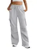 Calça Jogger Cargo Feminina Ampla com Cordão, Cintura Alta, Caimento Solto, Elástico na Cintura, Bolsos, Calça Longa de Algodão - Mais Vendido na Amazon