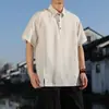 2026 Verano Nuevo Estilo Chino Camiseta para Hombre Tencel Lyocell Color Sólido Talla Grande Moderna Holgada Casual Top