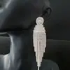 Moda europea y americana de venta caliente Aretes de borla ovalados personalidad temperamento largos aretes de borla de diamantes completos
