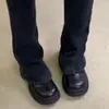 Versión de Cuero Suave~Zapatos Pequeños de Cuero Suave con Suela Gruesa y Forro de Felpa para Mujer, Zapatos de Algodón Cálidos de Invierno, Zapatos de una Sola Pieza con Hebilla de Cinturón Estilo Británico, Mocasines